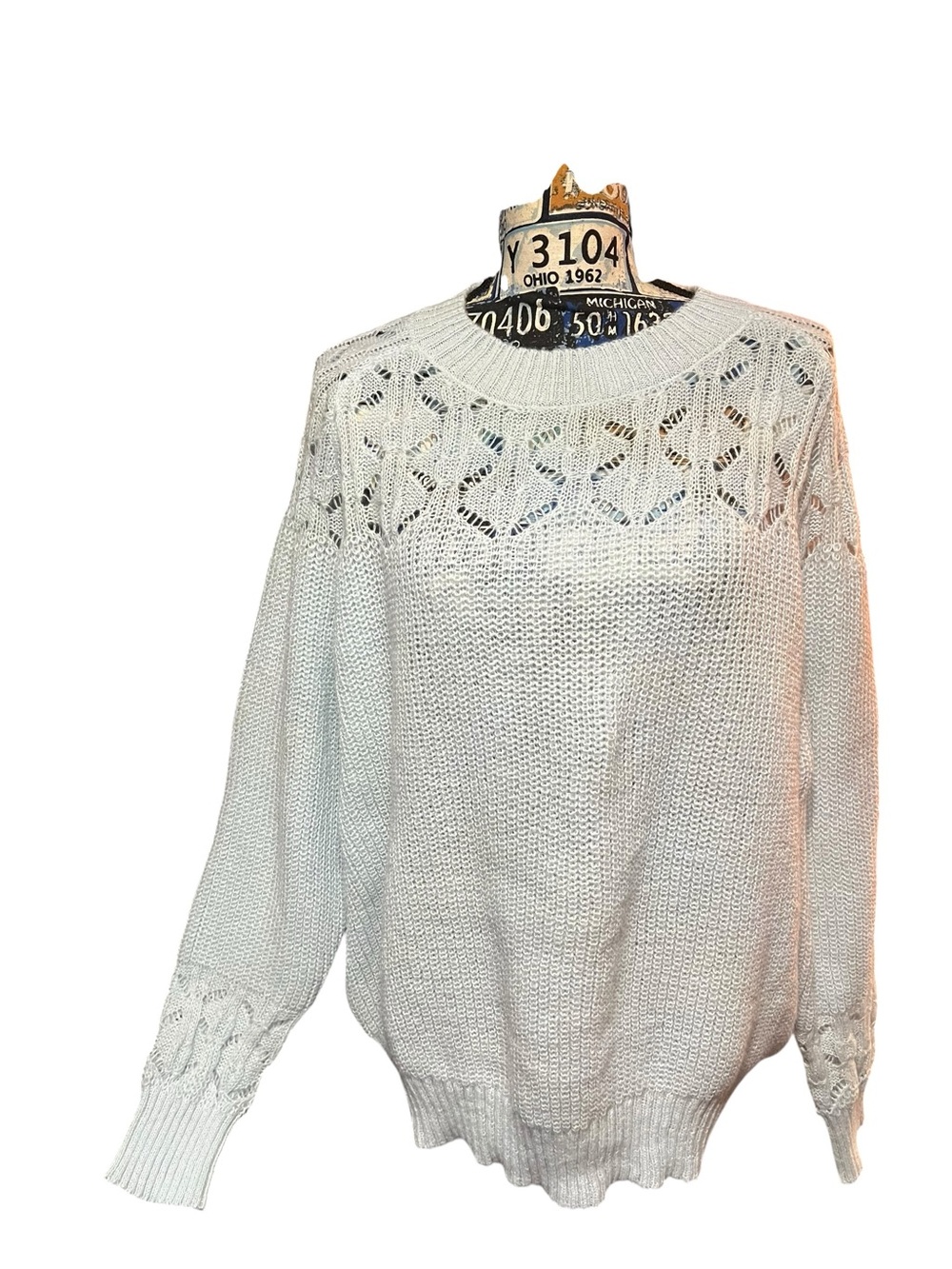 Powder Blue Granny Core Decorative Neckline Business Event Casual Sweater Sz 1XL